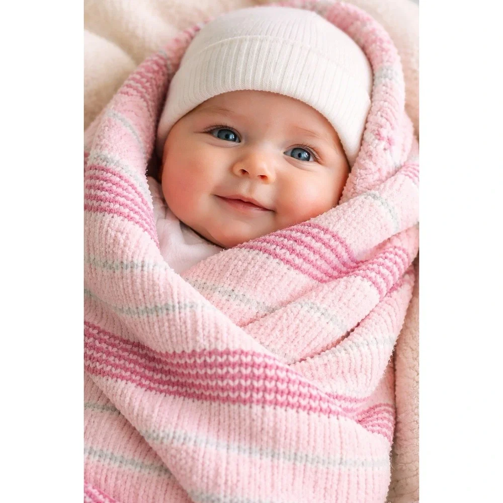 Starting Out Layette Baby Blanket Pink‎ Chenille Stripe Security Lovey NWT Cozy